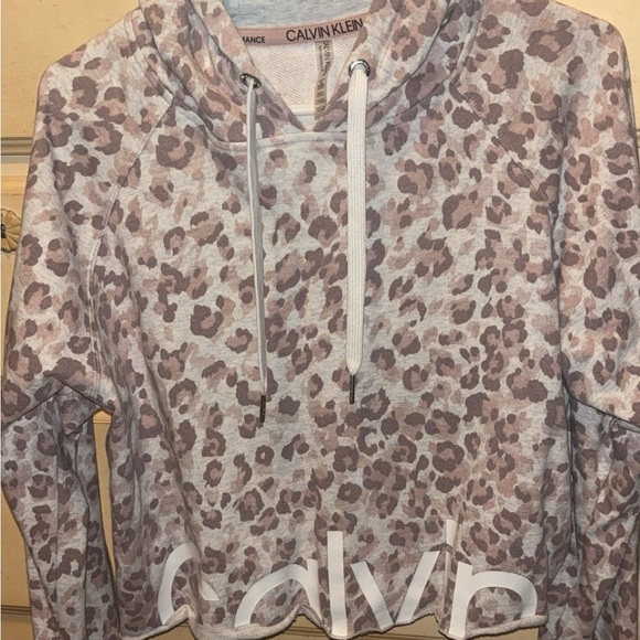 Calvin Klein Tops - Calvin Klein Leopard Print Hoodie - Pink and White